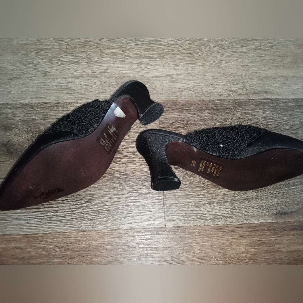 Chic Black Embroidered Mules Vintage - Picture 4 of 6